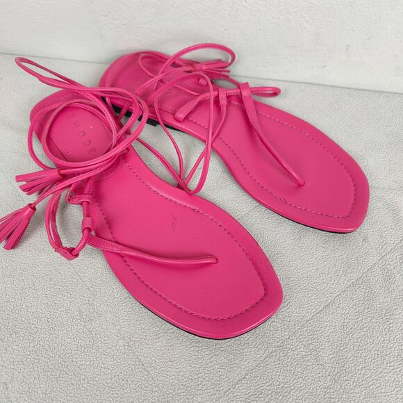 Rhode Santana Sandals Womens 40 10 Dark Pink Leather Strappy Lace‎ Up Flats - Picture 2 of 7